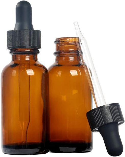 Magic Season Boston Round Glass Bottles (Amber/ 1 fl oz. with Droppers/ 2 Pcs)...