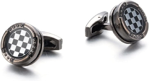 Classic Square Cufflinks for Men, Plaid Cufflinks, Black White Round Cuff Links, Checkered Cufflinks French Cufflinks, Brass Rivets for Tuxedo and...