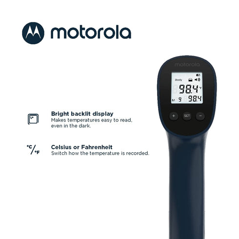 Motorola TE-94 Infrared Touchless Forehead Thermometer for Adults and Kids - Backlit Display, Memory Function, High Temp Alert - Dark Blue...