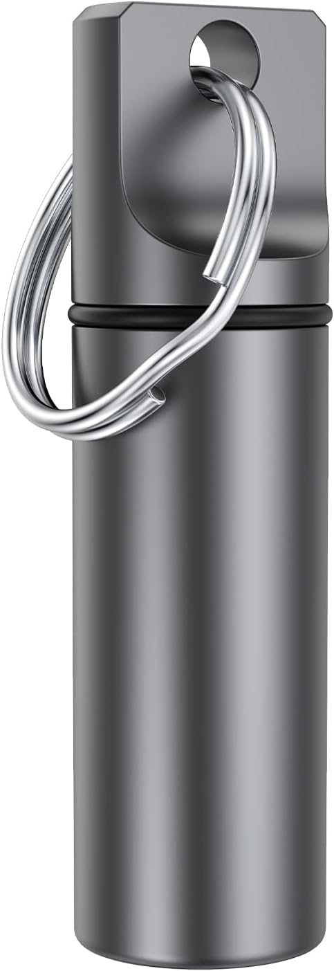 Small Pocket Pill Box Keychain, Aluminium Alloy Portable Mini Pill Organizer Case Container for Purse, Waterproof Metal Pill Holder Medicine Bottl...