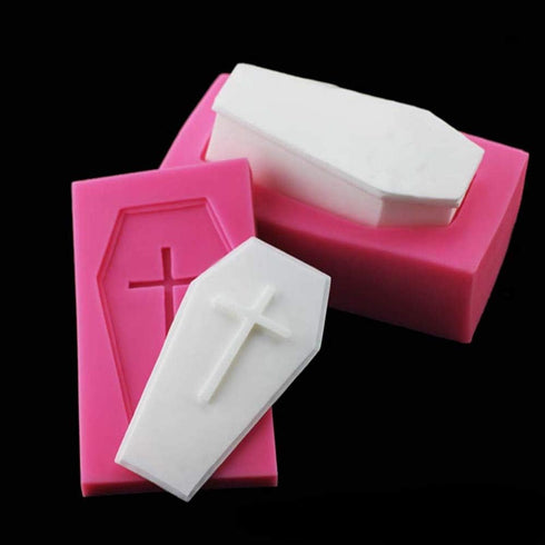 4Pcs/Set 3D Coffin with Cross & Skull Skeleton Fondant Molds, Halloween Theme Silicone Chocolate Gum Paste Mould, Halloween Cake Topper Decorating...