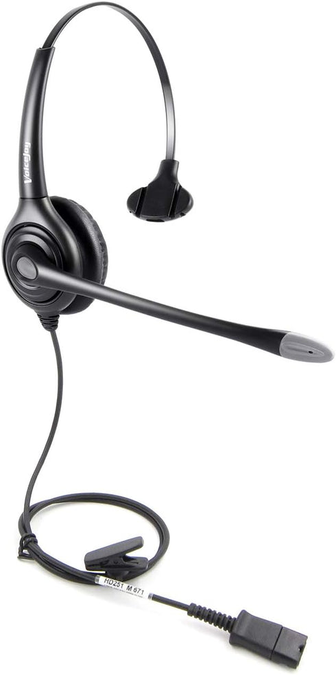 VoiceJoy Monaural Headset with Noise Cancelling Microphone with QD (Quick Disconnect),Compatible and Plantronics QD Quick Disconnect Connector...