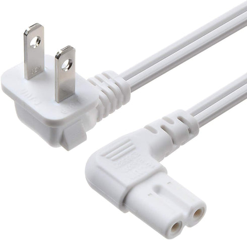 Universal 2 Prong Angled 18 AWG Power Cord - NEMA 1-15P to IEC320 C7 Figure 8 Shotgun Connector AC Power Supply Cable Wire Socket Plug Jack for PS...
