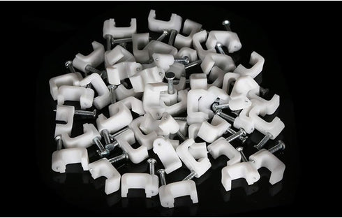 200 PCS 6mm Flat Ethernet Cable Wire Clips Single Coaxial Cable Clamps with Nail for Ethernet Cable Management...