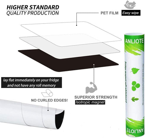 Magnetic Dry Erase Board Fridge Whiteboard Sheet 12x8"- Easy to Write and Clean, Flexible Refrigerator Small White Board for Home Kitchen Shopping...