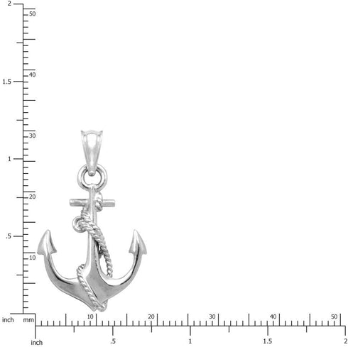 Honolulu Jewelry Company Sterling Silver Ship Anchor and Rope Nautical Necklace Pendant with 18" Box Chain...