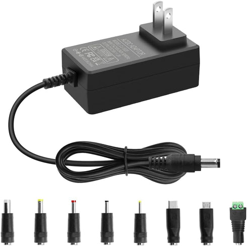 15V 2A DC Power Supply Adapter 30W AC/DC Charger AC 100V-240V to DC 15 Volt 2000mA 1500mA 1000mA Replacement Power Cord with 8TIPS for Monitor Wir...