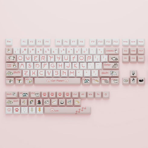 PBT XDA Pink Meow Meow Cartoon Cats keycaps Set for Girl Boys Custom Keyboard for Gateron Kailh Cherry Mx Switches ANSI Layout...