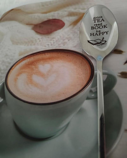 Tea Book Gifts Spoon for Women Men Drink Tea Read Book be Happy Spoon for Daughter Friends Tea Book Lover Gift for Teen Christmas Birthday Gifts f...