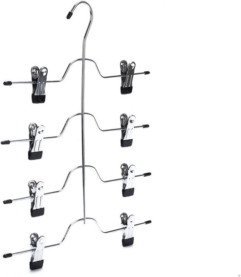 2 Quality Pant Skirt Trouser 4-Tier Pants Metal Hangers Heavy Duty Metal and Clips, Great for Slacks, Trousers, Jeans, Towels (2)...