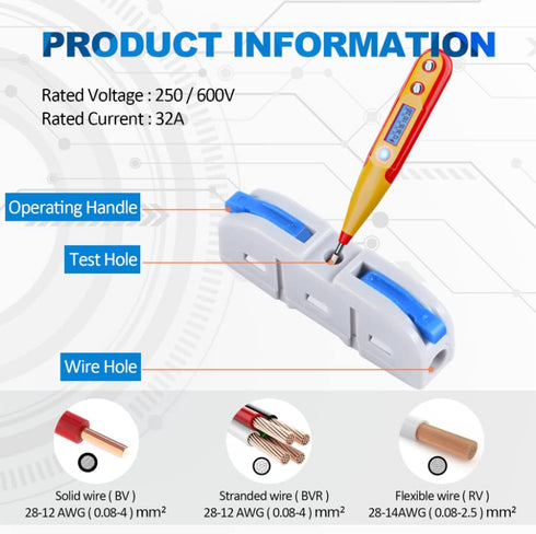 Lever Wire Connectors, HTCELLE 60-Piece Quick Connect Electrical Splicing Kit for Compact Inline Terminals - 28-12 AWG, 1 in 1 out...