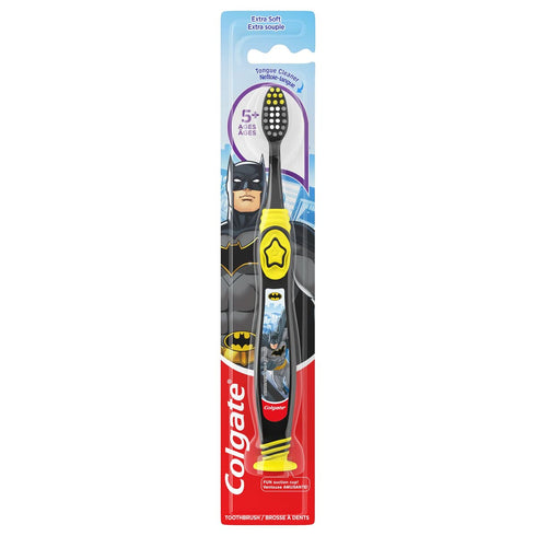 Colgate Batman Toothbrush for Children with Suction Cup, Kids 5+ Years Old, Extra Soft (Colors Vary) - Pack of 6...