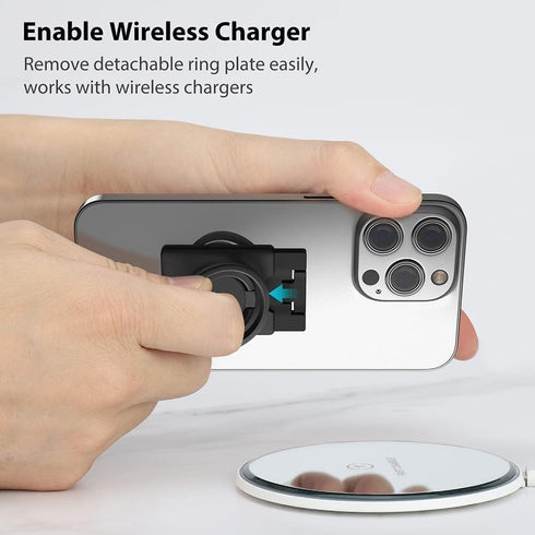 Phone Grip, Phone Ring Holder Finger Kickstand Wireless Charging Friendly, Foldable & Adjustable Double Metal Cell Phone Rings Gripper Stand for i...