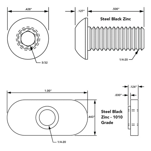 8020, 3393, 10 Series Bolt Combo, 1/4-20 x 0.5 Inch Button Head Socket Cap Screw with Slide in Economy T-Nut Steel Hardware 80/20 Nuts and Bolts S...