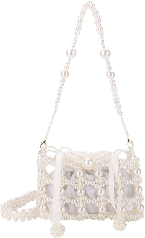 Luxury Pearl Bag Chain Bag Purse Evening Bags, Artificial Pearl Clutch Handmade Bags for Party Wedding Bridal Travel 17...