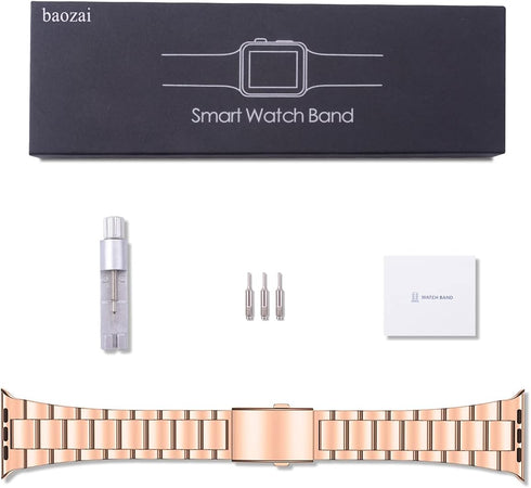 baozai Compatible with Apple Watch Series 10 Band, Premium Stainless Steel iWatch Band for Apple Watch All Series 42mm 41mm 40mm 38mm Women, Rose ...
