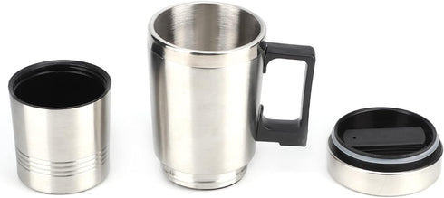 Qiilu Car Electric Kettle, 12V 350ml+150ml Stainless Steel Portable Car Electric Heating Mug Drinking Cup Travel Kettle Water Boiler for Water Tea...