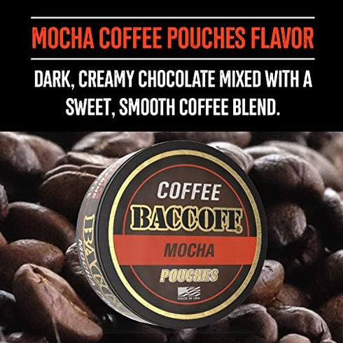 1 Can, BaccOff Premium Flavored Mocha Coffee Pouches with 50 MG of Caffeine Per Serving, No Tobacco Dip, No Nicotine Smokeless Alternative Snuff...