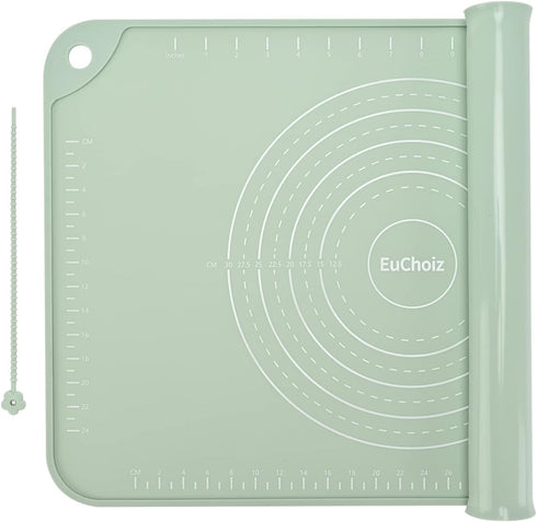 Silicone Pastry Mat 20"*16" Extra Thick Non Stick Baking Mat Food Grade Silicone Dough Rolling Bake Mat with Edge Heightening Green...