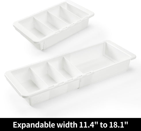 Plastic Drawers Organizer for Office Bathroom Bedroom Kitchen Desk - 1 Layers More White Storage Tray - Expandable 11.4-18.1 Inches...