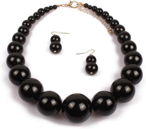 HSQYJ Simple Large Big Simulated Pearl Statement Necklace Earring Set Faux Big Pearl Choker Drop Dangle Hook Earring Fashion Costume Jewelry for G...