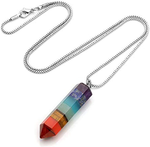 2pcs 7 Chakra Necklace Energy Healing Crystal Yoga Necklace for Women Dowsing Divination Pendulum Gemstone Pendant...