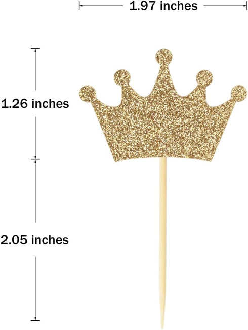 Crown Cupcake Toppers 48 Pcs Light Gold Glittery Princess Cake Picks for Baby Shower Birthday Party Decorations Supplies...