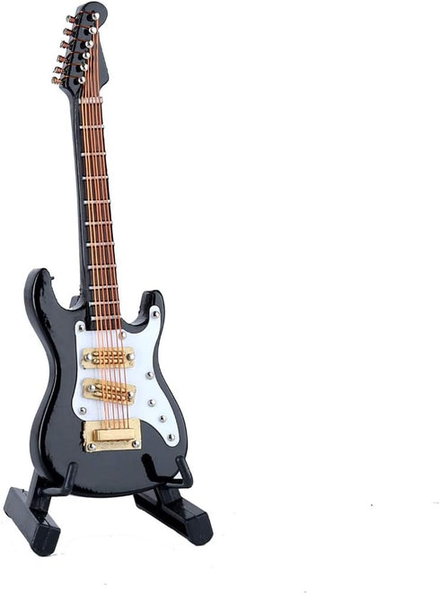 Dselvgvu Wooden Miniature Electric Guitar with Stand and Case Mini Musical Instrument Miniature Dollhouse Model Birthday Present (Electric Guitar:...