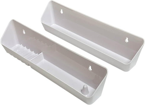 Bueyfolt 11" Kitchen Sink Front Tip-Out Accessory Trays with Mounting Screws, White, 2 Pack (Conventional Open Tray and Accessory Tray with Ring H...