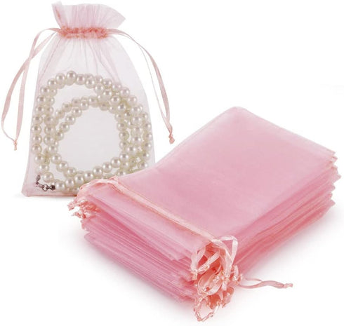HRX Package 100pcs Blush Pink Organza Gift Bags, 4 x 6 inch Candy Mesh Drawstring Bags Jewelry Pouches for Christmas Wedding Baby Shower Party...