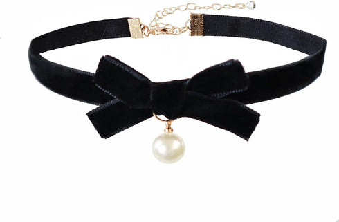 Bow Necklace for Women Red Bow Choker Black Ribbon Necklace Pearl Pendant Necklace Cute Bow Knot Necklace for Girls Christmas Gifts...