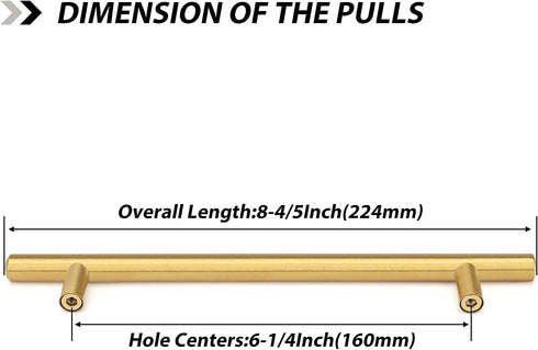 goldenwarm 2Pcs Brushed Brass Cabinet Cupboard Drawer Door Handle Pull Knob for Furniture Kitchen Hardware 6-1/4in Hole Center 8-4/5in Overall Len...