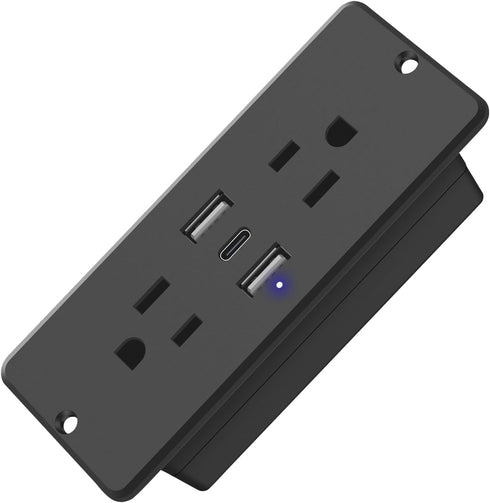 HHSOET 5 in 1 Recessed Power Strip Flat Plug, 20W Fast Charging Furniture Outlet with USB, Conference Recessed Socket with 2 AC Plugs, 2 USB Ports...
