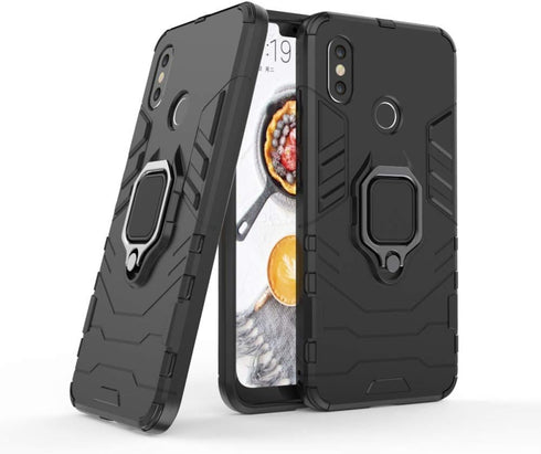 Compatible with Xiaomi Mi 8 Case, Metal Ring Grip Kickstand Shockproof Hard Bumper (Works with Magnetic Car Mount) Dual Layer Rugged Cover for Xia...