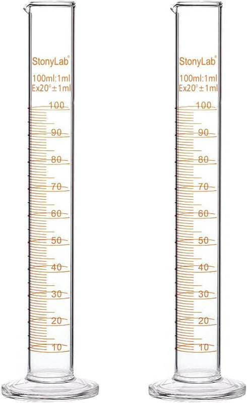 StonyLab 2-Pack 100ml Borosilicate Glass Graduated Cylinder Measuring Cylinder...