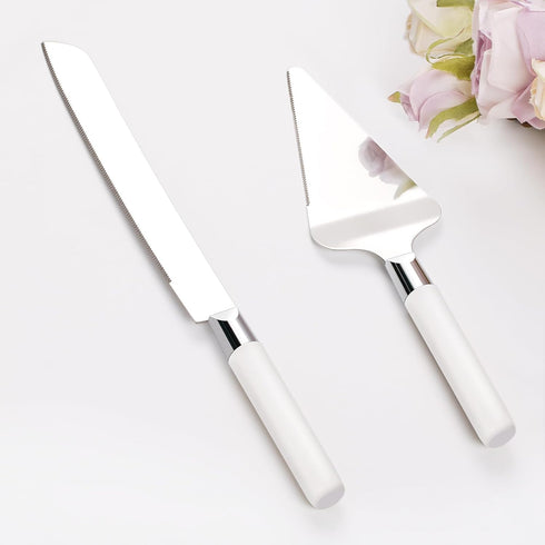 Cake Cutting Set for Wedding, Wood Cake Knife and Server Set, Vintage 2-Piece Pie Cake Cutter, White Pizza Dessert Utensils Bridal Anniversary Bir...