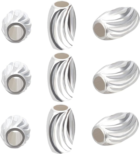 Beebeecraft 1 Box 10Pcs Oval Rice Spacer Beads Sterling Silver Rice Corrugated Beads with 2mm Hole for Jewelry Craft Making Findings...
