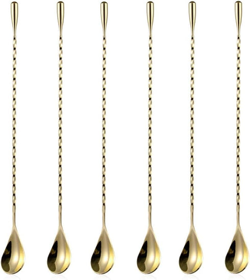 6 Pcs 12 Inch Bar Mixing Spoon Cocktail Spoon Stainless Steel Bar Long Spoon With Spiral Pattern Gold...