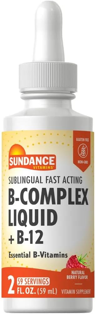 Vitamin B Complex Liquid | with B-12 | Berry Flavor | Essential Sublingual Vitamins | Vegetarian, Non-GMO, and Gluten Free Supplement | by Sundanc...