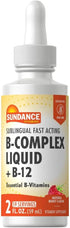 Vitamin B Complex Liquid | with B-12 | Berry Flavor | Essential Sublingual Vitamins | Vegetarian, Non-GMO, and Gluten Free Supplement | by Sundanc...