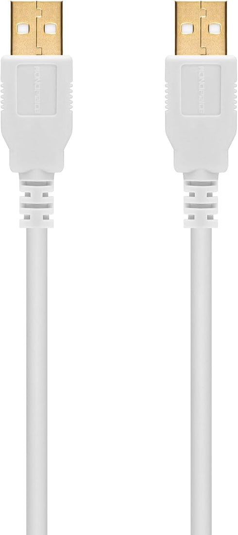 Monoprice - 108612 10ft USB 2.0 A Male to A Male 28/24AWG Cable (Gold Plated) - WHITE for Data Transfer Hard Drive Enclosures, Printers, Modems, C...