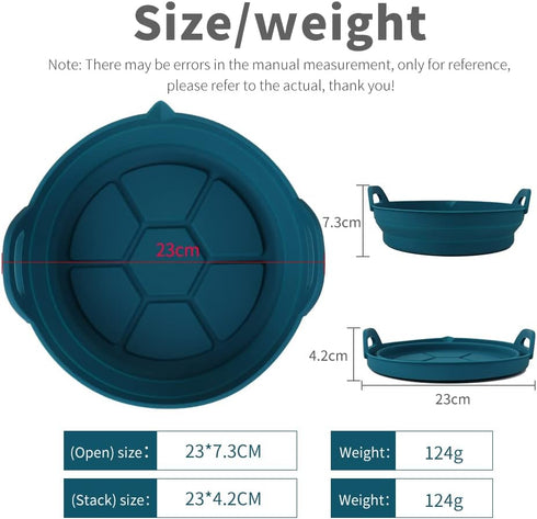 Qiaoer 2 Pack Air Fryer Silicone Liners,8.3 Inch Round Air Fryer Silicone Basket,Heat Resistant Easy Clean Air Fryer Oven Accessories,Foldable Reu...