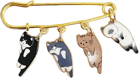 Lovely Cat Charms Gold-Tone Safety Pins - Calico, Ginger, Siamese Cat Dangle Accessory Brooch Pin for Cat Lover Gift...