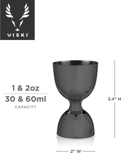 Viski Canterbury Double Measure for Cocktails, Bar Tools and Accessories Stainless Steel Bartender Tool Measuring Shot Gunmetal Black Set of 1...