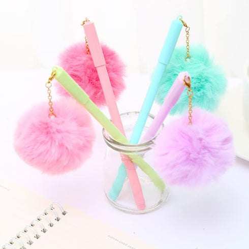 12Pcs/Bulk Funny Cute Pens Kawaii Plush Ball Pom Top Pendant Cool Novelty Gel Pen, Aesthetic Stationery Rollerball Back to School Office Journalin...