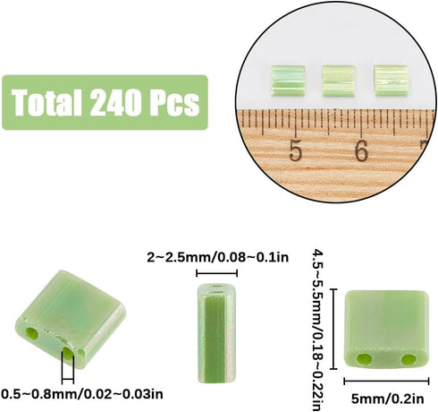 SUNNYCLUE 1 Box 240Pcs 2 Hole Beads 5x5mm Tila Beads Bulk Full Size Rectangle Square Tila Beads Japanese Seed Bead Grass Green Two Hole Beads Loos...