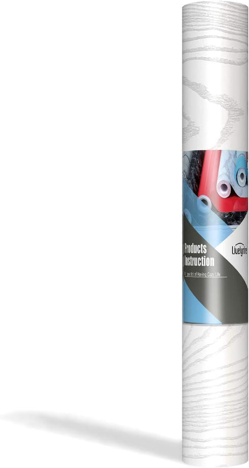Livelynine White Peel and Stick Wallpaper Wood Contact Paper for Cabinets Adhesive Wood Grain Vinyl Wrap for Kitchen Furniture Textured Thick Wood...