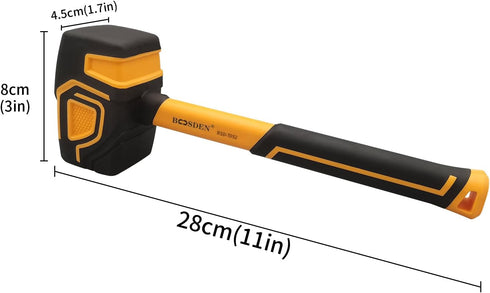 BOOSDEN Rubber Mallet, 10 oz Rubber Mallet Hammer, Rubber Hammer with Hook, Mallet Hammer with Solid Head & Ergonomic Grip Handle, Soft Face Hamme...