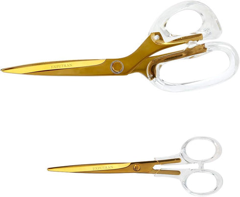 Acrylic Scissors, 9 inch and 7inch Set, Clear and Gold-Toned Scissors for Left and Right Hand, Craft Scissors,Gold Office Supplies and Accessories...