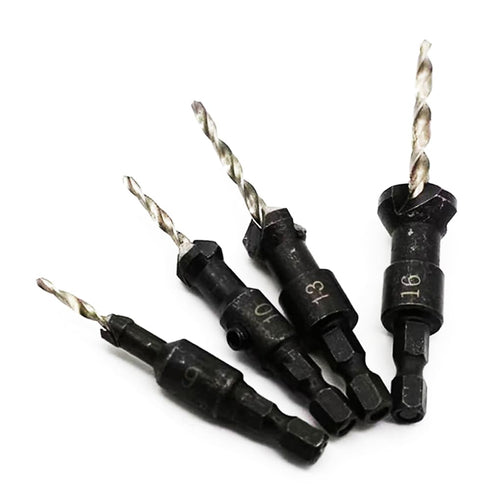 Countersink Drill Bit Set with 1/4 Hex Shank, HSS4241#6/10/13/16 Drill Bit Set with Hex Key Wrench for Woodworking Carpenter Tools Accessories-4 P...